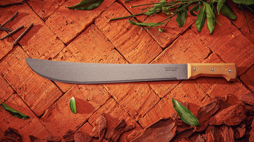 Tramontina 22" Carbon Steel Blade Forest Machete With Wooden Handle & Sharp Tip